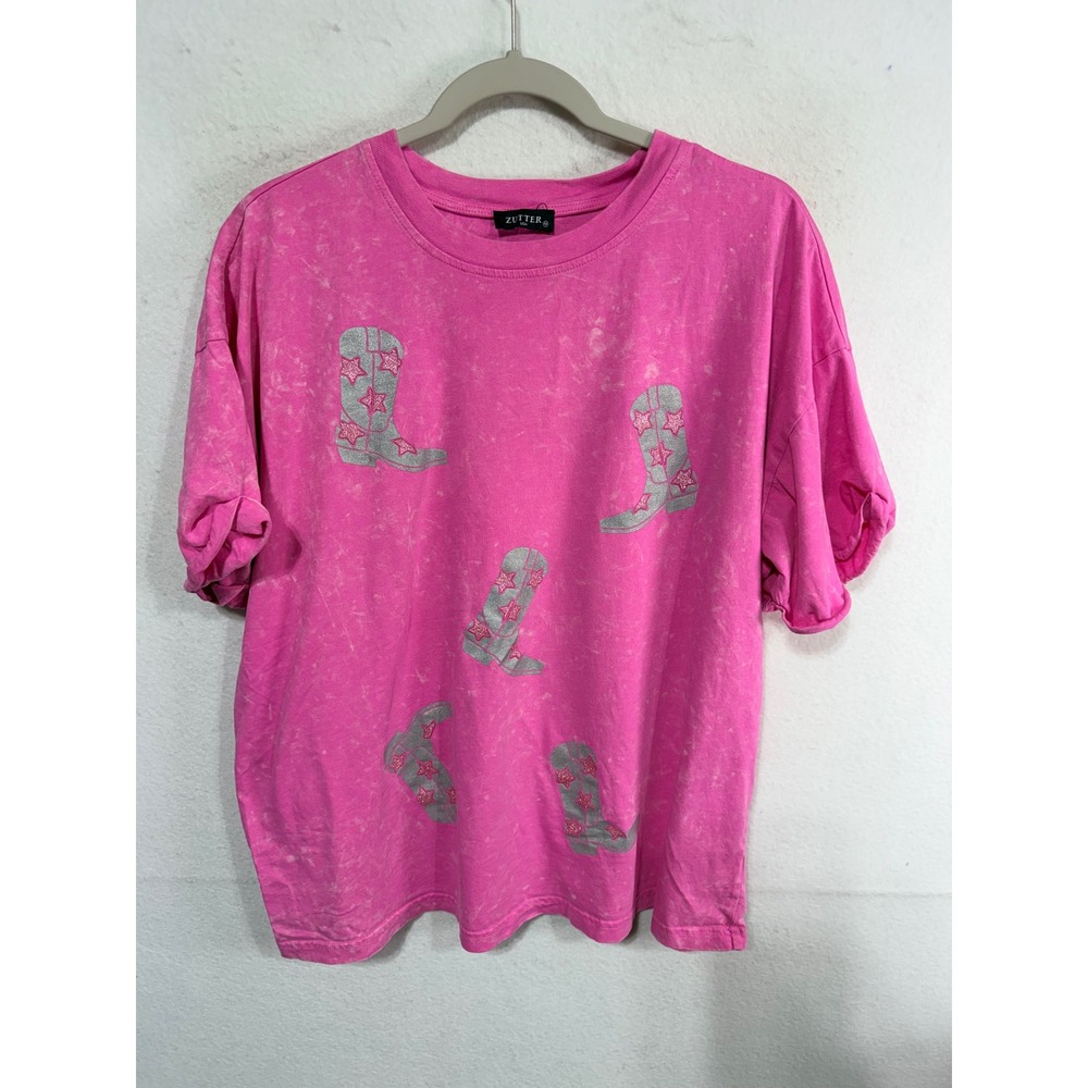 Zutter T-Shirt Cowboy Boot Acid Wash Medium Pink Western Cowgirl Westernfashion